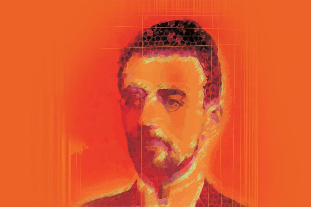 Mieczysław Karłowicz Portret mężczyzny. Grafika w pomarańczowych odcieniach